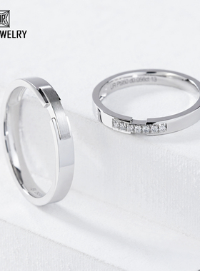 PT950铂金情侣对戒钻石结婚戒指男女18K白金简约新品AU750定制