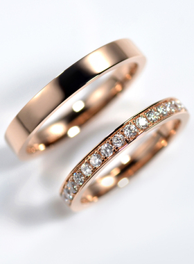 18K玫瑰金对戒30分钻戒排镶群镶情侣款结婚钻石戒指黄金新品男女