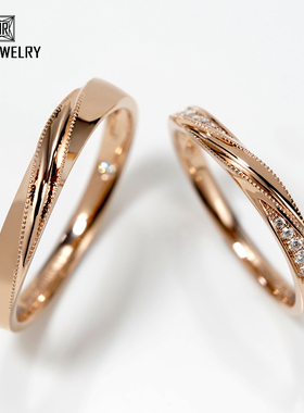 18k玫瑰金对戒结婚钻石铂金婚戒订婚情侣au750戒指求婚彩金定制