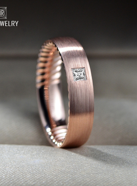 18K金男士钻戒原创设计钻石定制戒指结婚情侣款对戒玫瑰金送男友