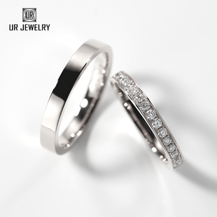 Pt950铂金钻石对戒30分排镶钻戒素圈求婚结婚简约情侣戒指白金