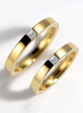 18K黄金10分公主方钻石戒指新品玫瑰金结婚男女一对情侣对戒定制