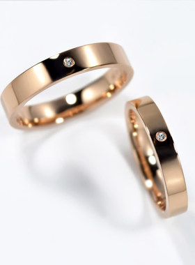 18K金戒指钻石镶嵌玫瑰金求婚情侣款简约直角素圈对戒定制送礼