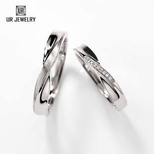 Pt950铂金结婚对戒钻石求婚情侣钻戒18k白金戒指简约定制麻花
