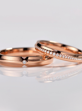 18K玫瑰金情侣款钻石戒指男女结婚对戒新品PT950铂金个性男戒定制