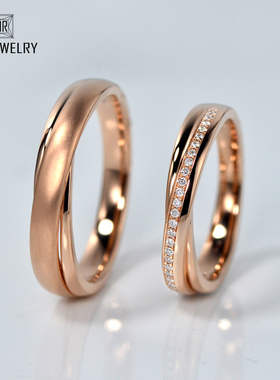 18K金戒指结婚对戒天作之合玫瑰金彩金女士AU750定制情侣钻石戒指