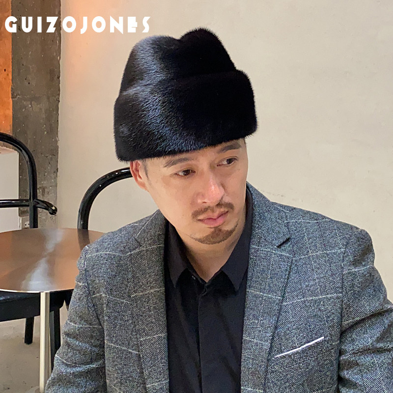 贵族琼斯水貂皮帽子男中老年人秋冬季户外整貂皮裘皮貂毛皮草帽子