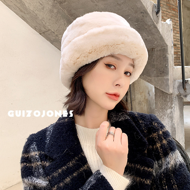 贵族琼斯獭兔毛整皮女士直筒帽子冬季保暖护耳翻边皮草帽真毛礼帽