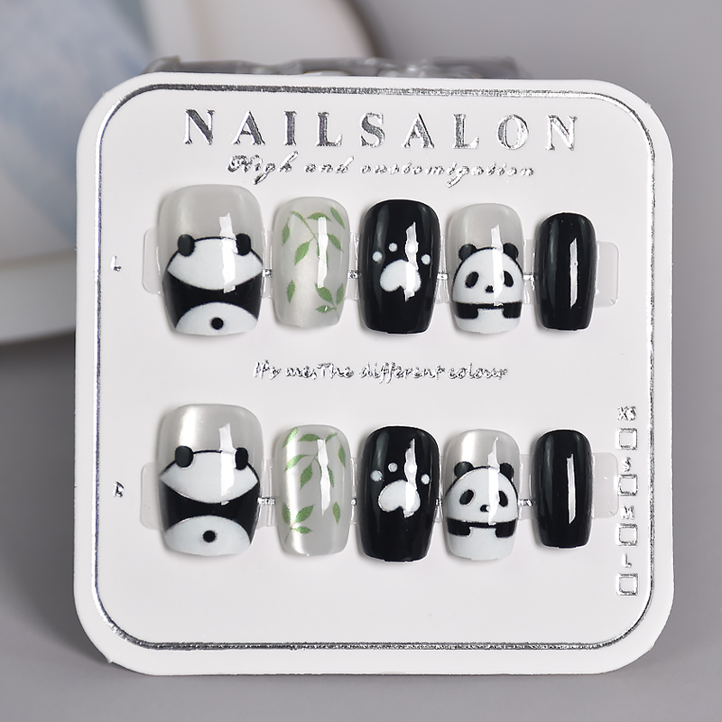 国风竹子熊猫短款儿童穿戴甲可拆卸甲片穿戴式指甲贴片美甲贴片