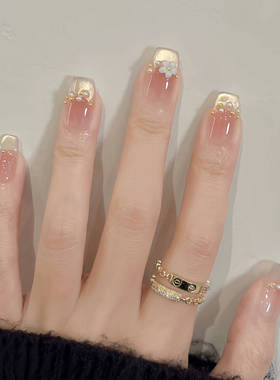 穿戴甲短款2026新款高级感手工穿戴款美甲猫眼法式甲片美甲贴片