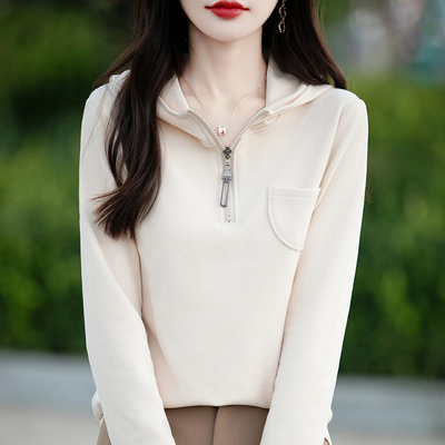 秋冬双面绒半拉链连帽卫衣女2025新款保暖加厚打底衫显瘦1126z