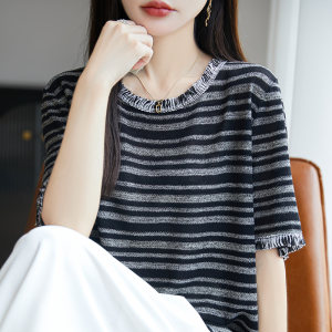 气质小香风天丝针织圆领薄打底衫