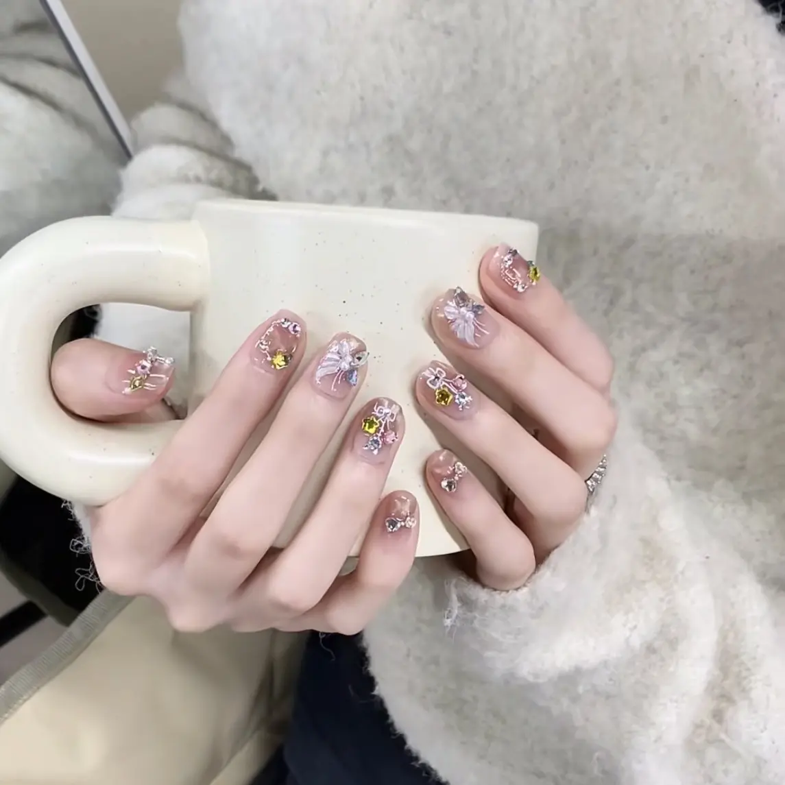 手工穿戴甲彩钻波光粼粼可爱游蝶乐园猫眼蝴蝶款纯欲美甲贴