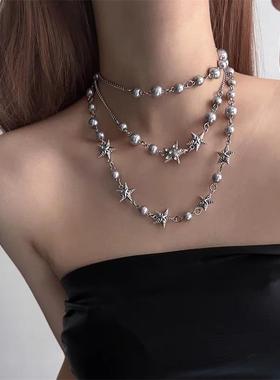 长款轻奢珍珠珠五角星项链高级新款爆款双层气质百搭小众项链配饰