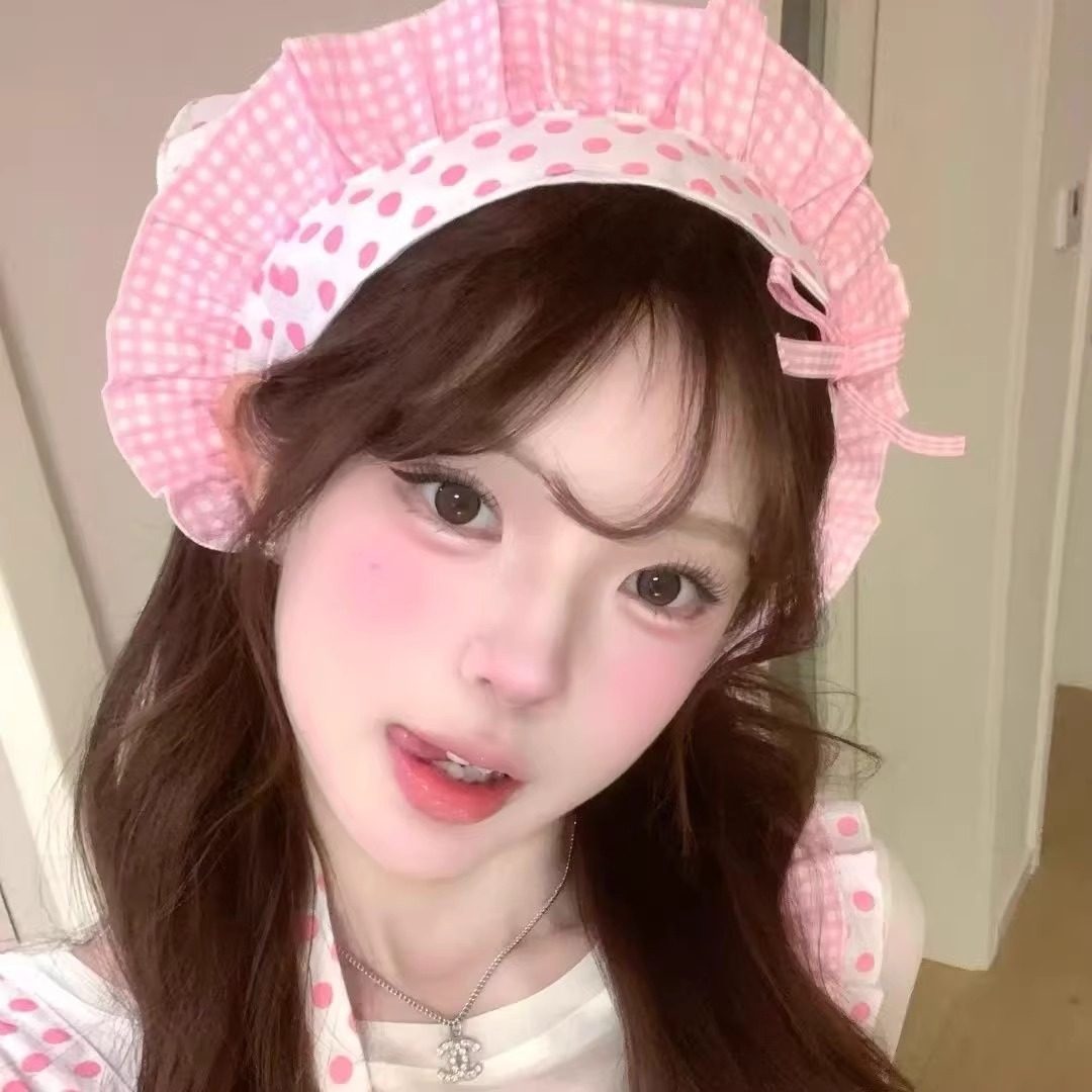 lolita甜美小厨娘小清新韩版创意粉色绑带头巾可爱百搭cos发饰