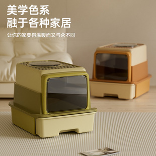 青古橄榄三层式猫砂盆猫厕所防外溅抽屉式超大号UV-C杀菌