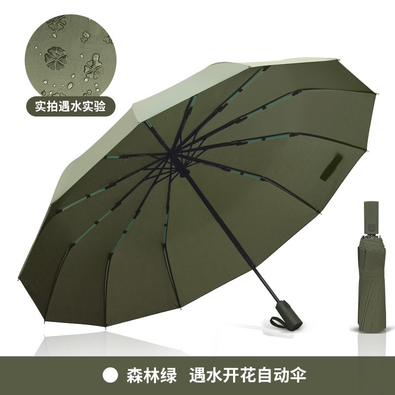 短柄双龙骨24骨全自动折叠雨伞双人遇水现花伞太阳伞
