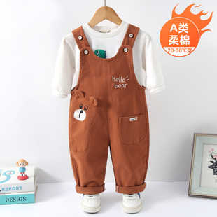 男女童A类纯棉可开裆弹力裤 春秋2026新款 萌趣可爱 3岁婴儿背带裤