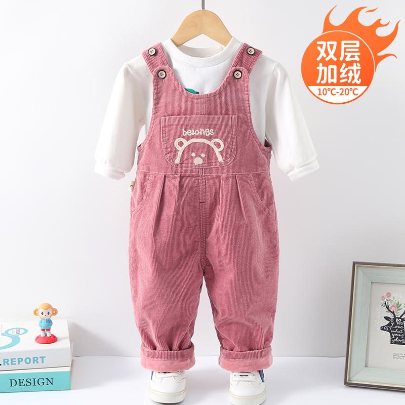 宝宝加绒背带裤秋冬婴儿加厚裤子