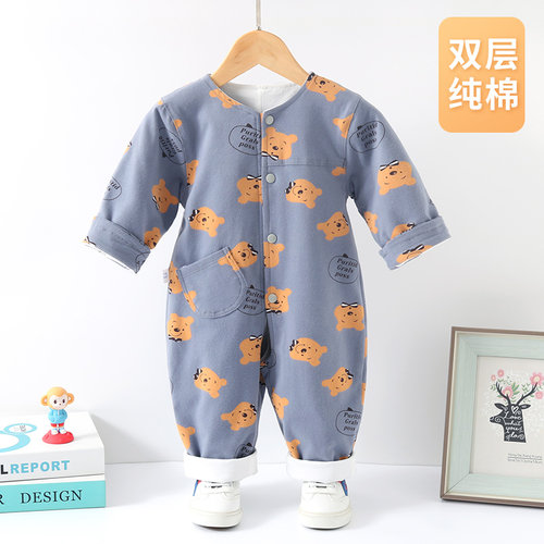 婴儿连体衣春秋双层纯棉开档