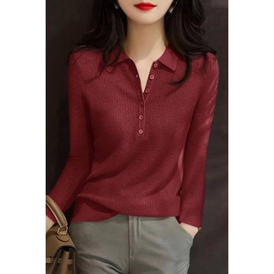 POLO领百搭时尚修身打底衫女2024秋冬新款时尚套头长袖针织上衣潮