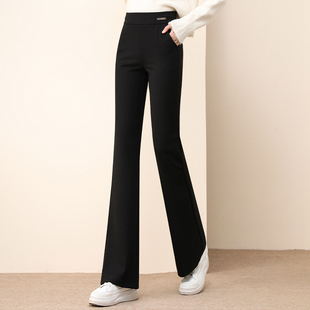黑色直筒松紧腰垂感休闲微喇裤 女2024秋冬新款 喇叭裤 高腰气质西装