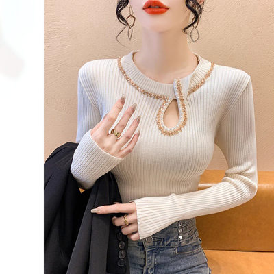 韩版半高领设计感打底衫女2024秋冬新款别致修身显瘦针织小众上衣