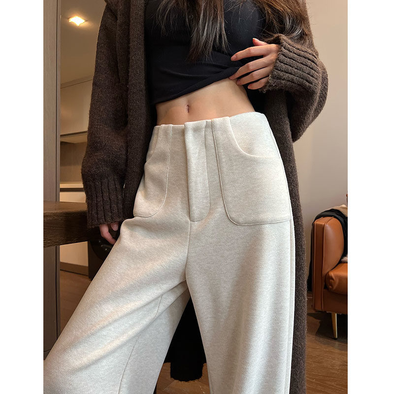 白色高腰垂感窄版阔腿裤女2024秋冬新款加绒高级西装休闲直筒裤潮