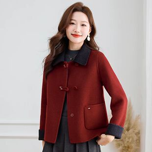 气质双面羊毛大衣女短款2026新款时尚洋气中老年女装羊毛呢外套