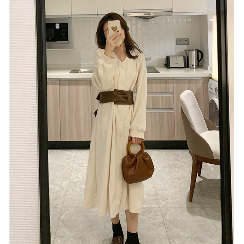 法式温柔风仙女裙收腰显瘦毛呢连衣裙女秋冬气质复古系带小众长裙