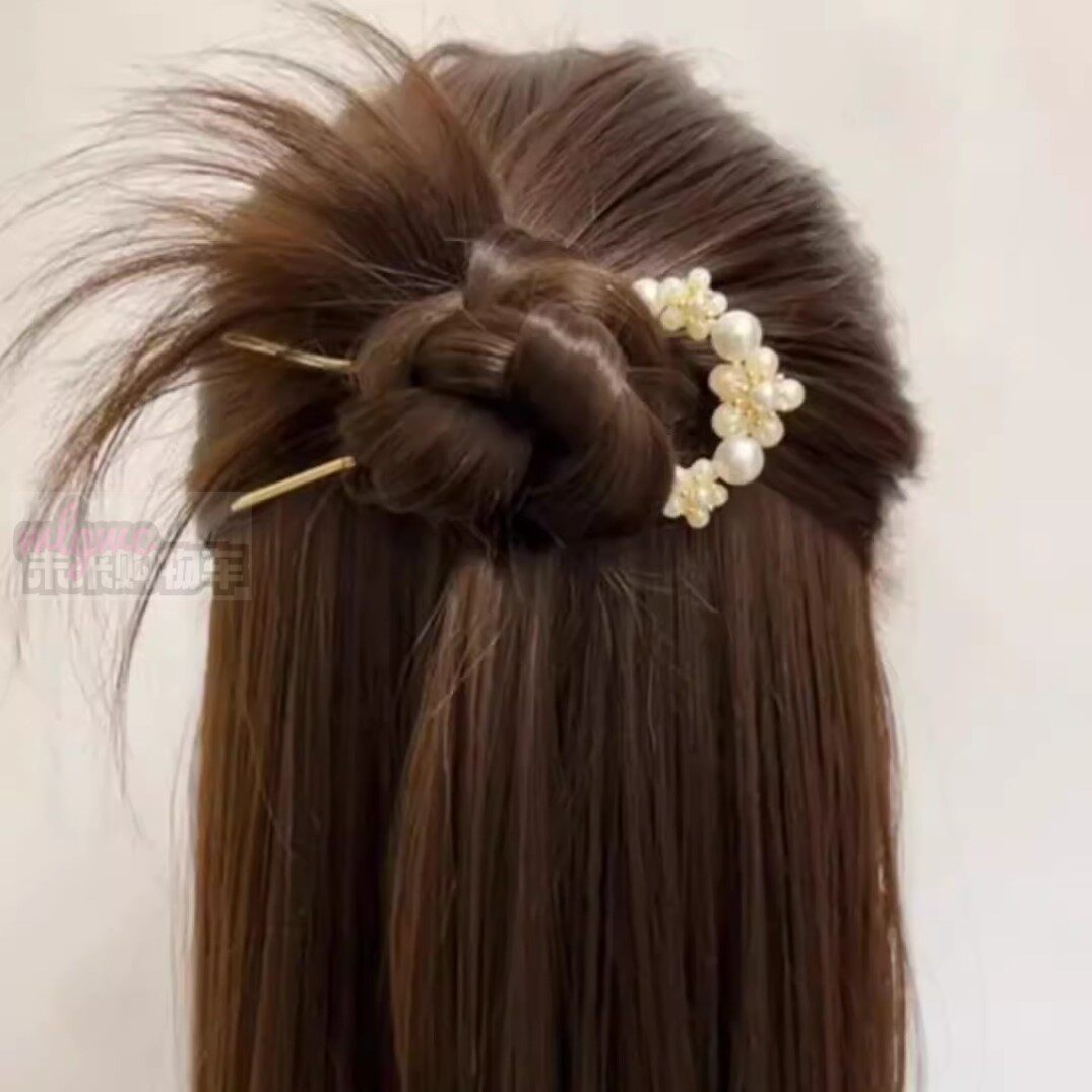 淡水女插发饰盘发珍珠发梳现代神器奇美发钗发拉丸子梳发卡簪子头