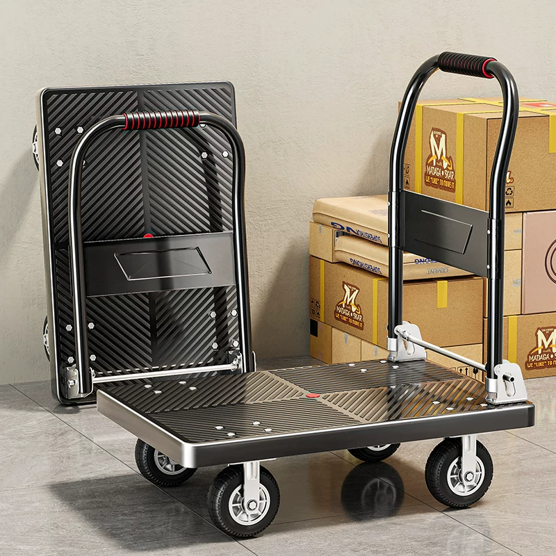 Folding handheld cart, trailer, flatbed truck