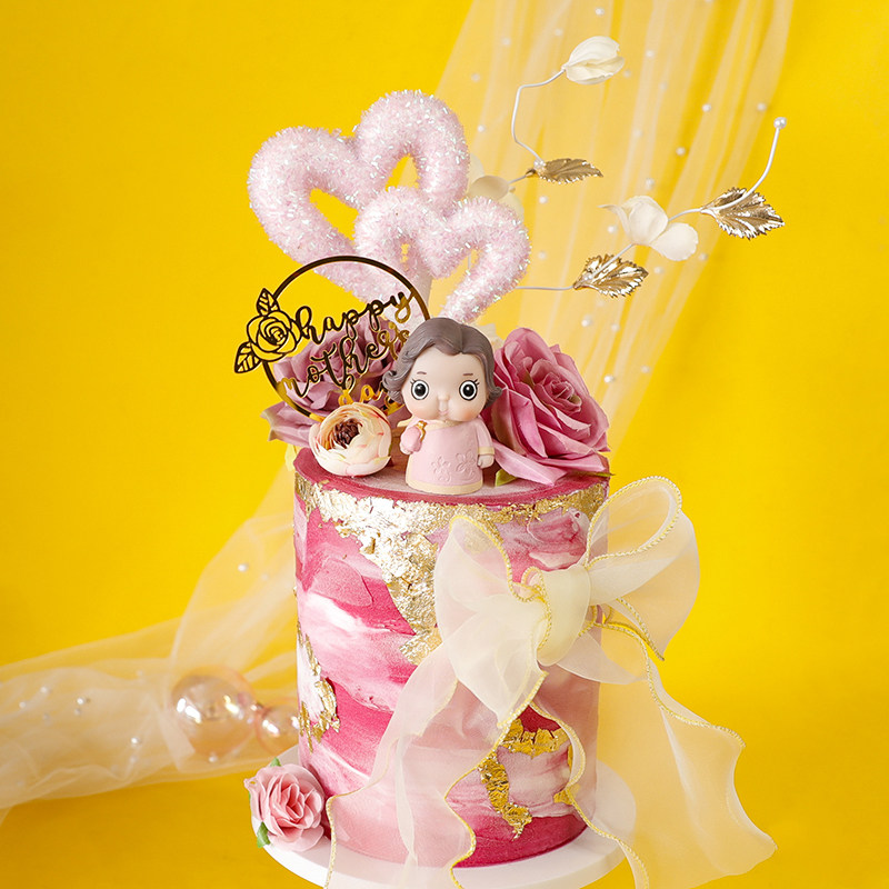 烘焙蛋糕装饰中式旗袍手拿包包时髦妈妈摆件唯美爱心母亲节插件