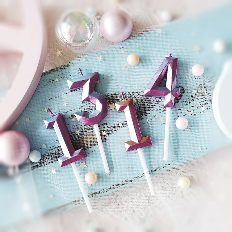 派对烘培蛋糕装饰数字蜡烛ins风棱柱镭射珠光粉紫粉蓝0-9数字蜡烛