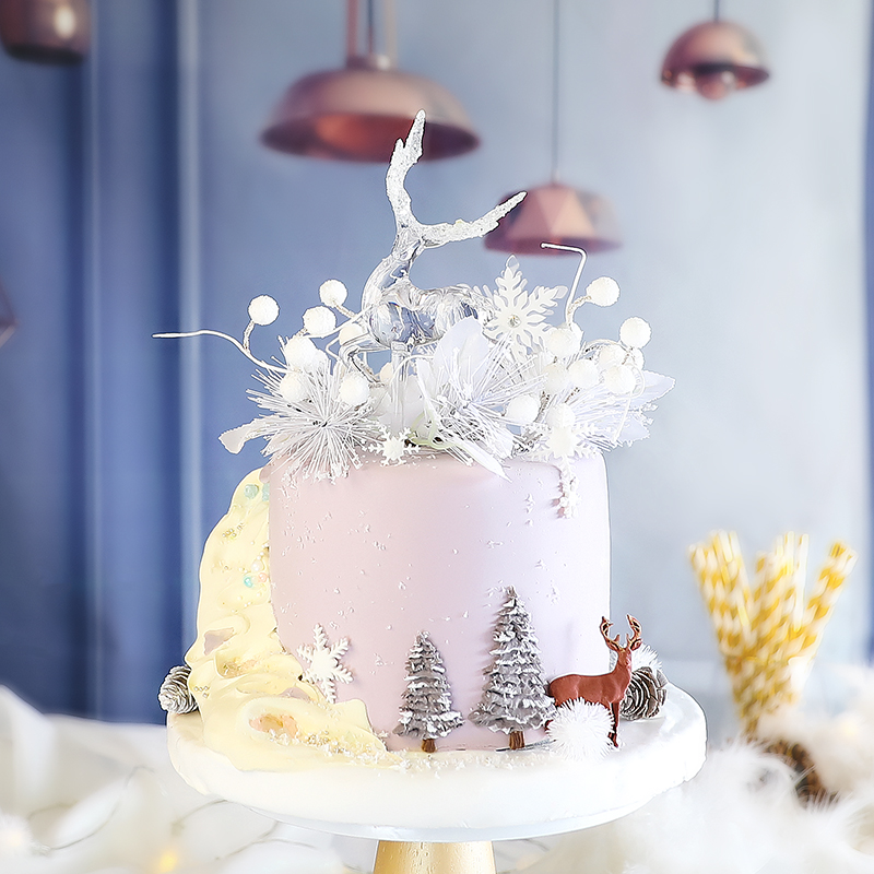 水晶透明拱门圣诞树雪花蛋糕装饰