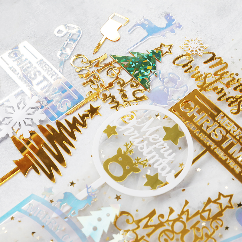 装扮红绿圣诞新年派对甜品插牌