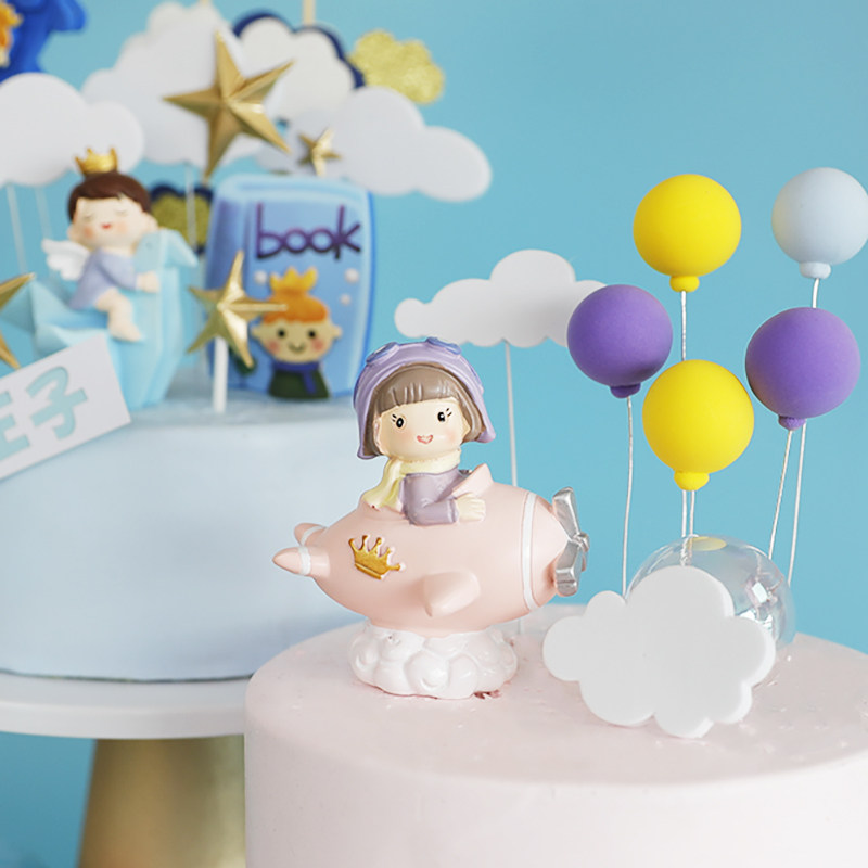 飞机主题小小飞行员玩偶摆件粉蓝网红男孩女孩生日蛋糕装饰插牌