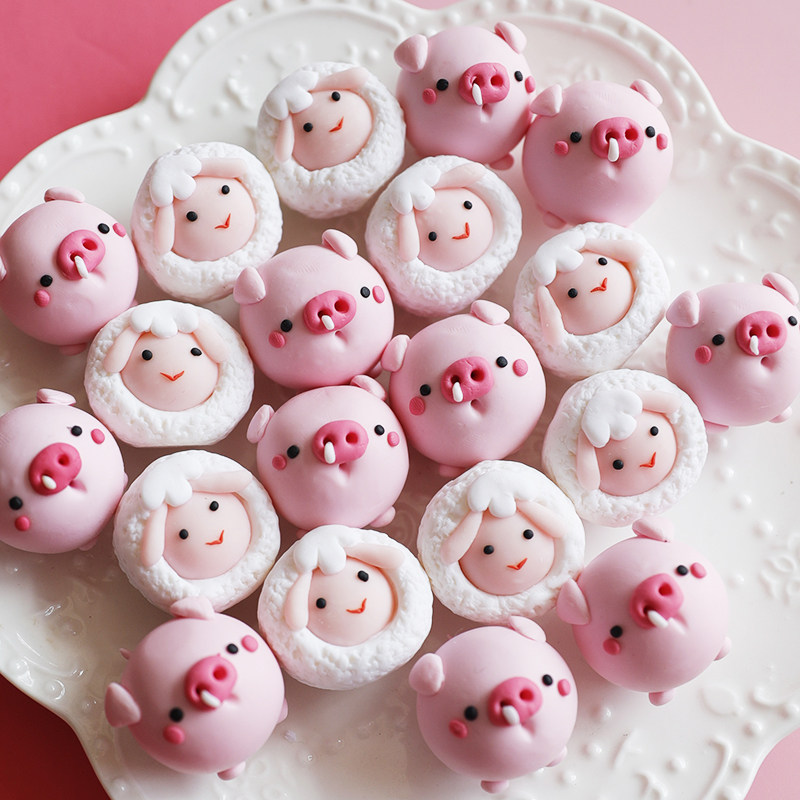 萌萌鼻涕小q猪面团小绵羊软陶玩偶蛋糕装饰可爱圆滚滚小猪小羊宝