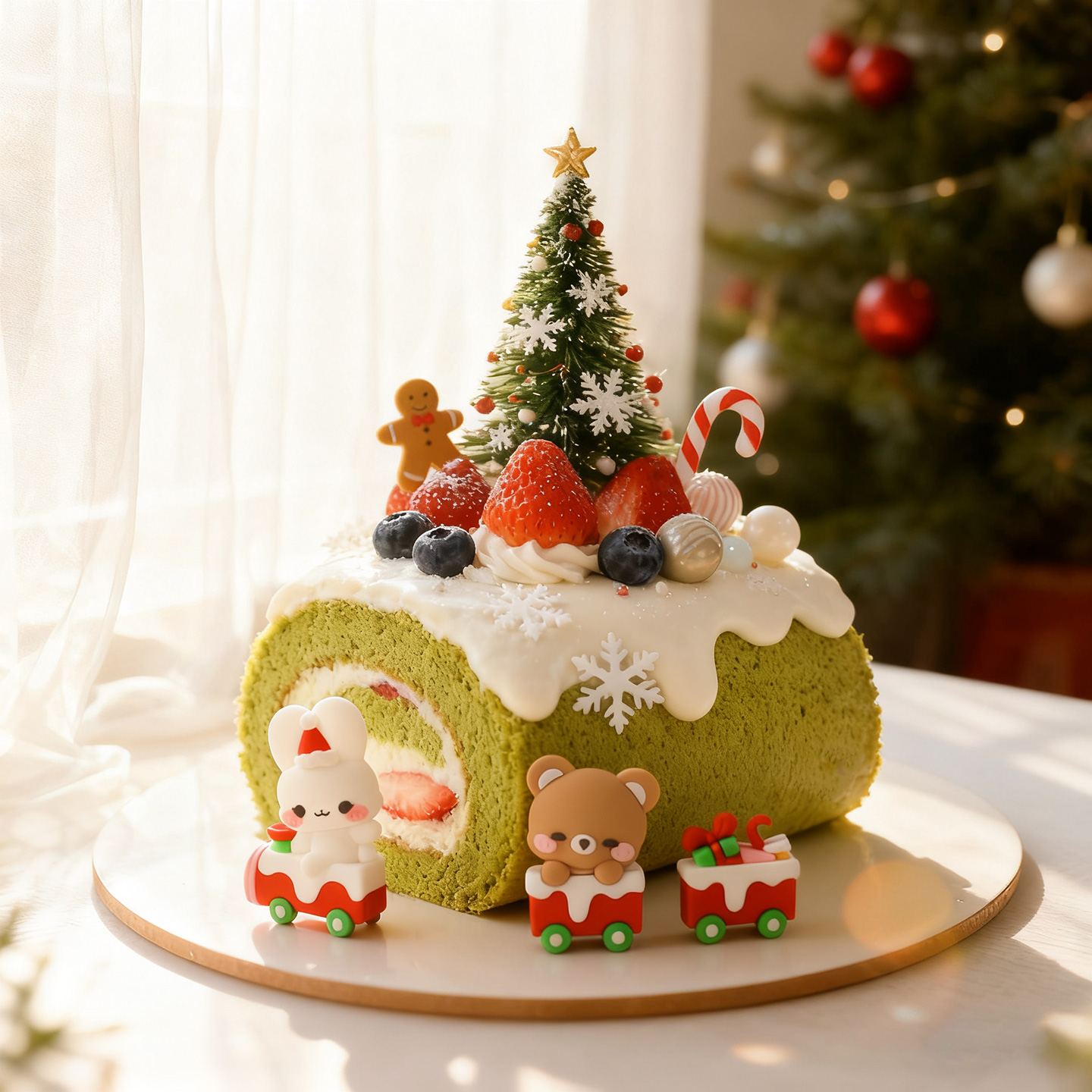 卡通小熊小兔火车蛋糕装饰玩偶