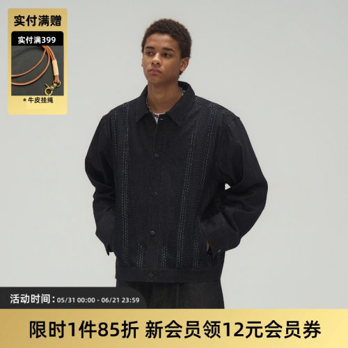 TIRES原牛仔夹克提花拼接