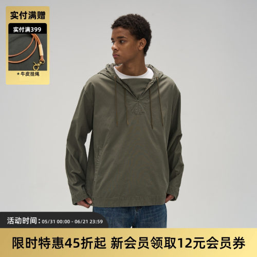 TIRES 25SS 日系复古洗水甲板服套头 宽松落肩夹克卫衣口袋帽衫