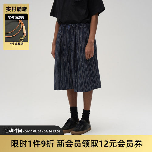 TIRES 25SS日系复古条纹阔腿八分裤 宽松休闲百搭中裤七分裤男女