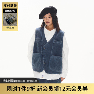 切线蓝染宽松背心秋冬男女 日系复古水洗灯芯绒马甲 TIRES 24AW