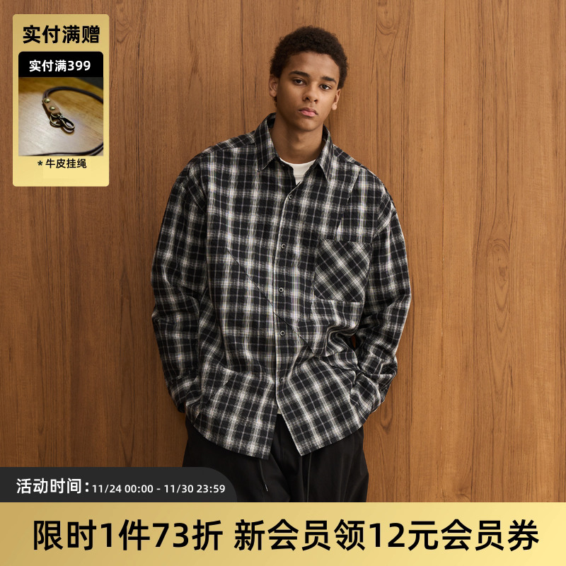 TIRES泡泡纱格纹起皱宽松衬衫