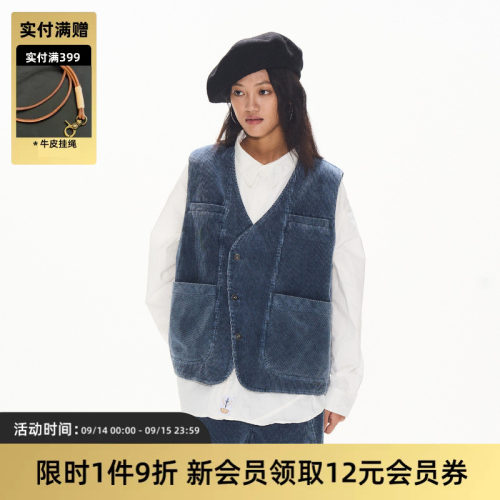 复古灯芯绒马甲背心洗水TIRES