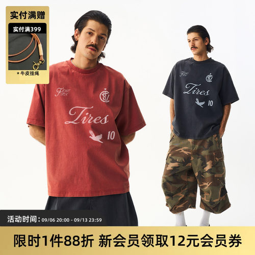 TIRES水洗做旧印花短袖复古球衣