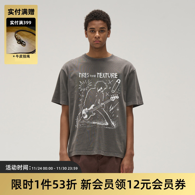 TIRES复古水洗蜡染印花短袖T恤