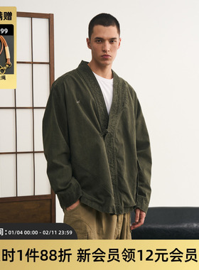 TIRES 24AW 日系复古水洗道袍夹克 男女多口袋宽松休闲开衫外套