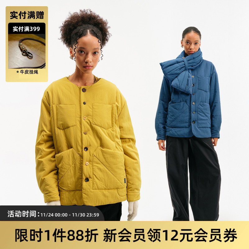 TIRES日系无领柔软轻薄棉服外套