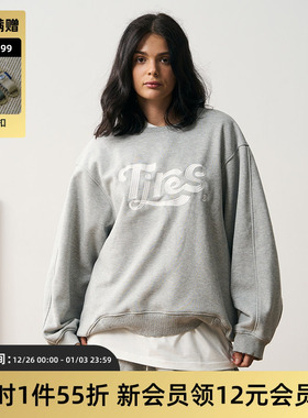 TIRES 23AW日系复古珍珠摇粒绒落肩卫衣加热保暖运动宽松廓形套头